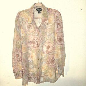 Notations Pink and Peach Floral Sheer Blouse Size 1X